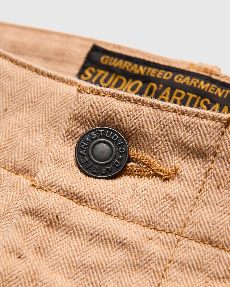 "Fox Cotton" Herringbone Baker Pants in Brown