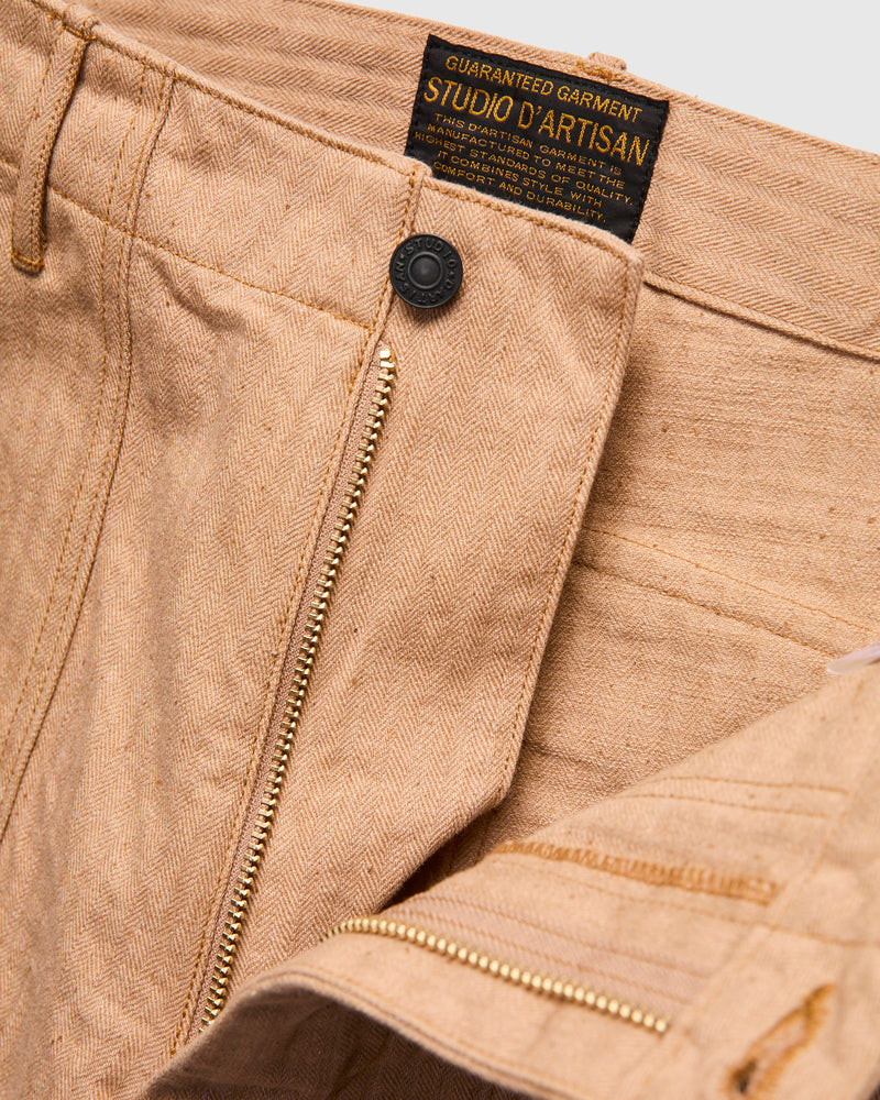 "Fox Cotton" Herringbone Baker Pants in Brown