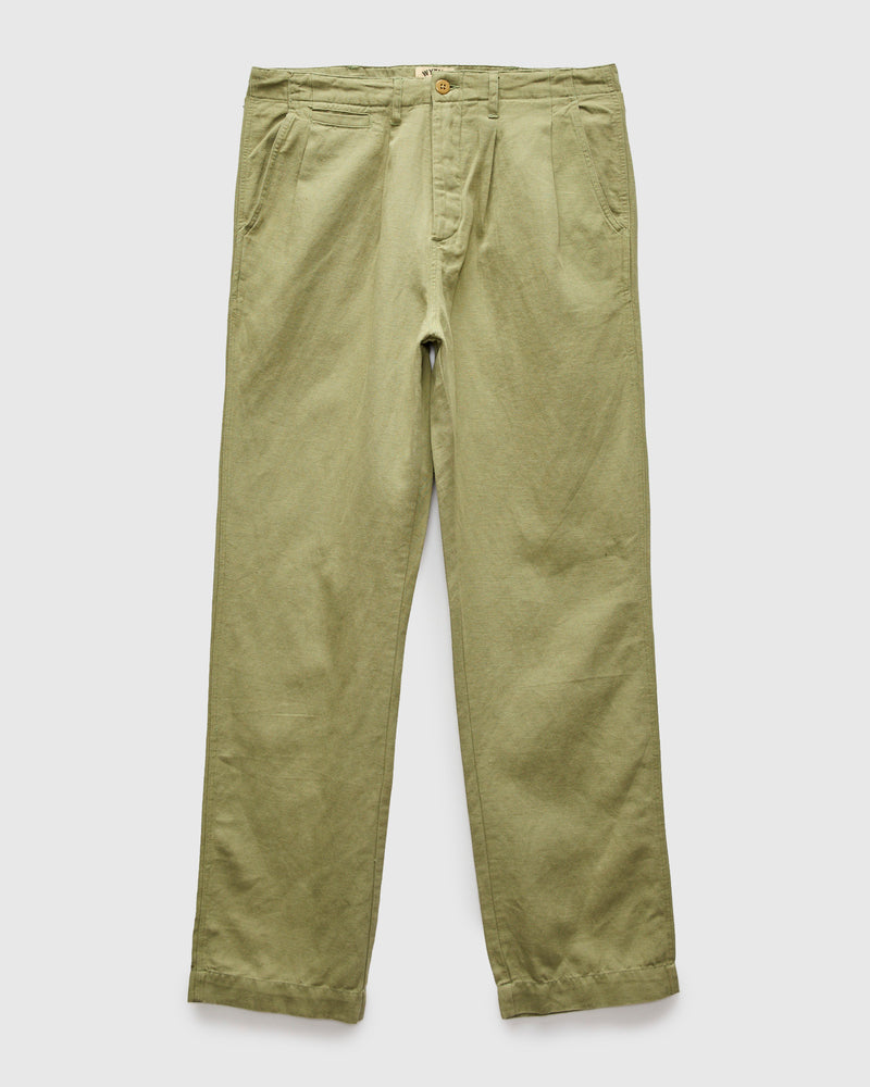 Linen Pleated Chino in Faded Olive