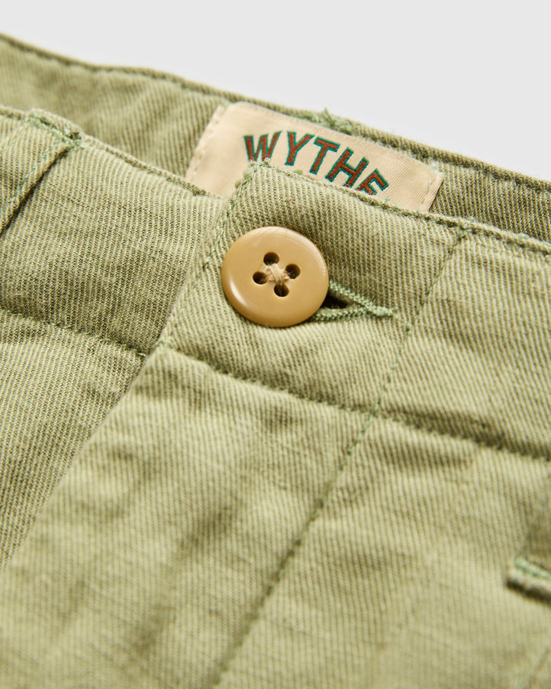 Linen Pleated Chino in Faded Olive