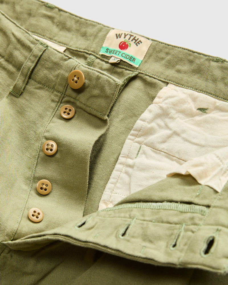 Linen Pleated Chino in Faded Olive