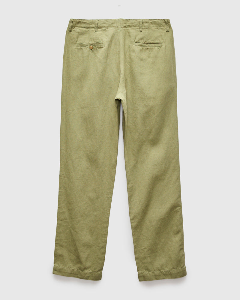 Linen Pleated Chino in Faded Olive