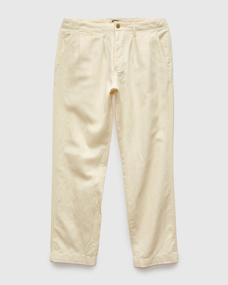 Linen Pleated Chino in Unbleached Ecru