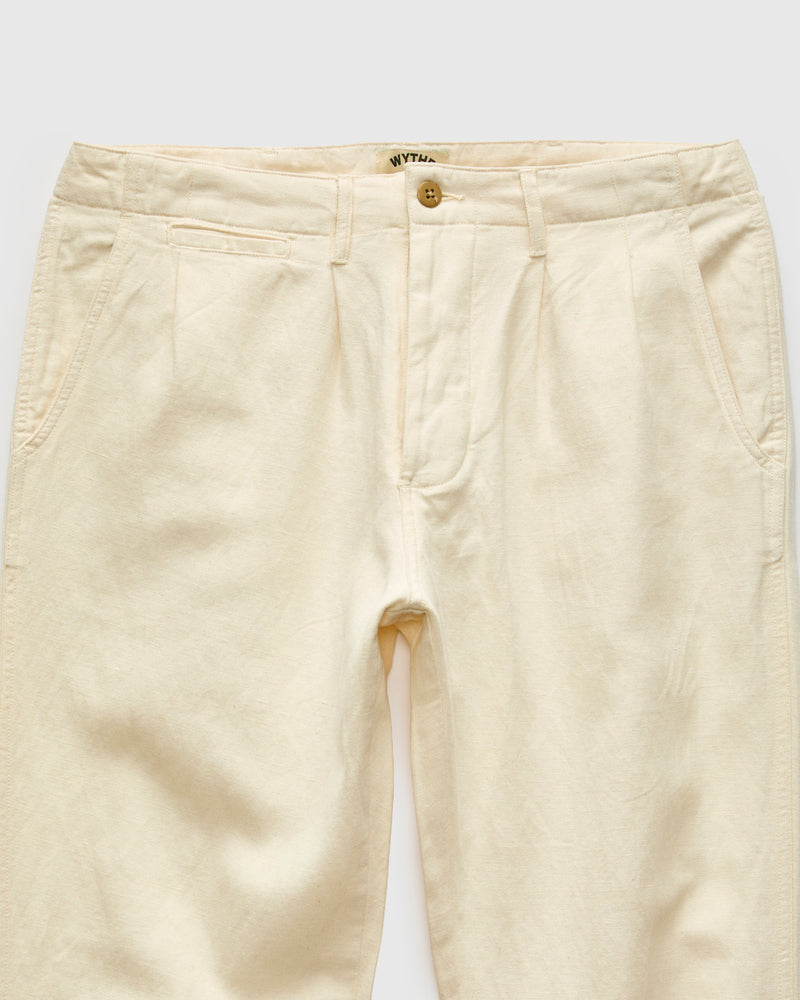 Linen Pleated Chino in Unbleached Ecru