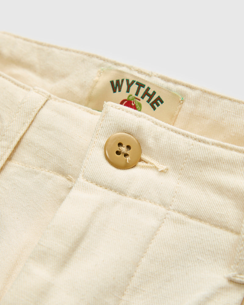 Linen Pleated Chino in Unbleached Ecru