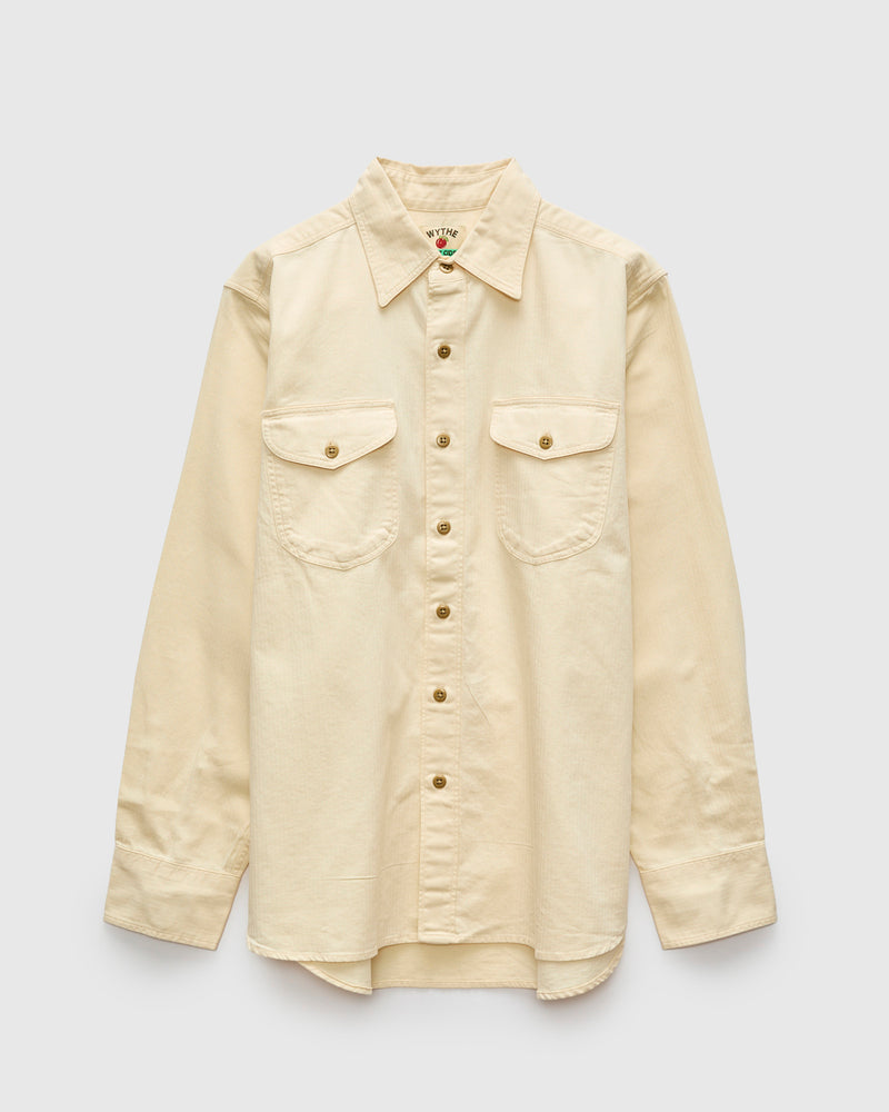 Herringbone Officer Shirt in Buttermilk
