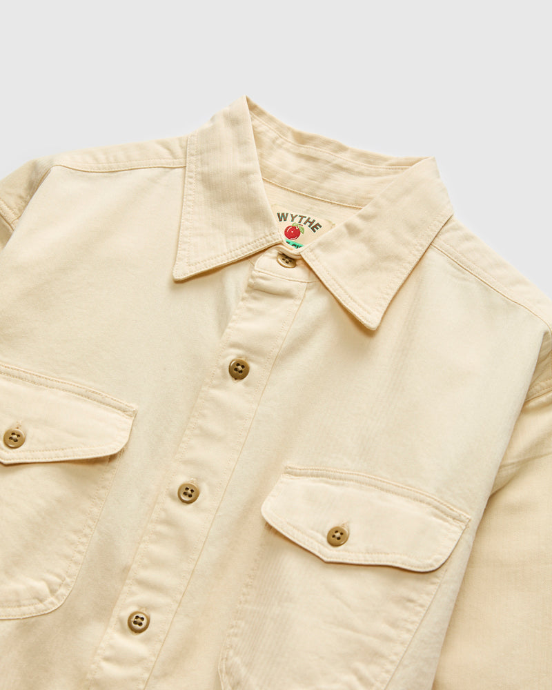 Herringbone Officer Shirt in Buttermilk