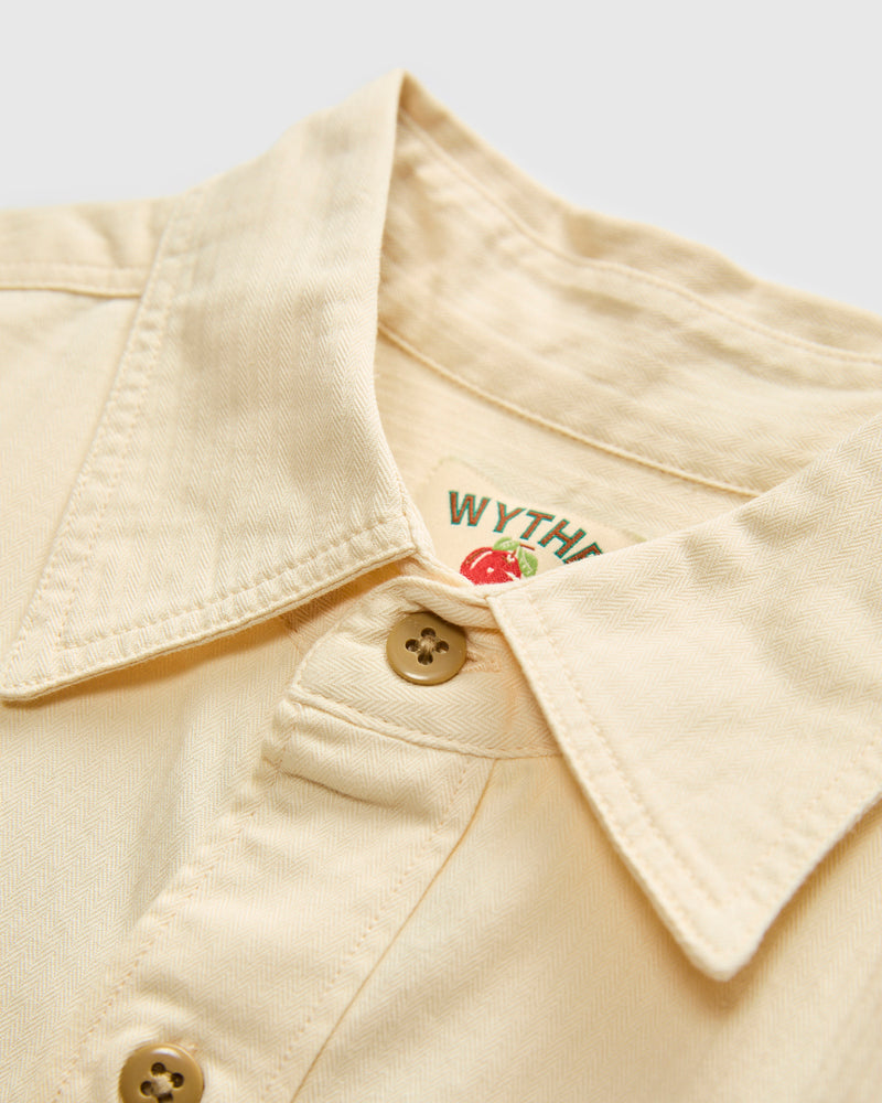 Herringbone Officer Shirt in Buttermilk