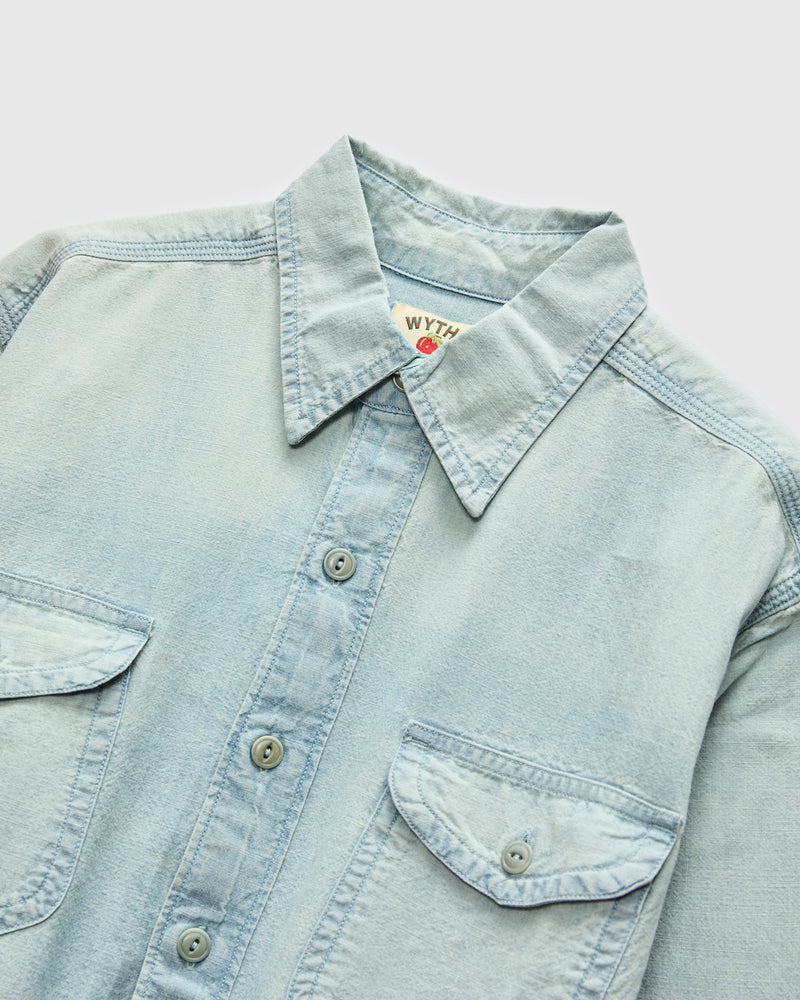 Embroidered Chambray Workshirt in Sunfaded Indigo
