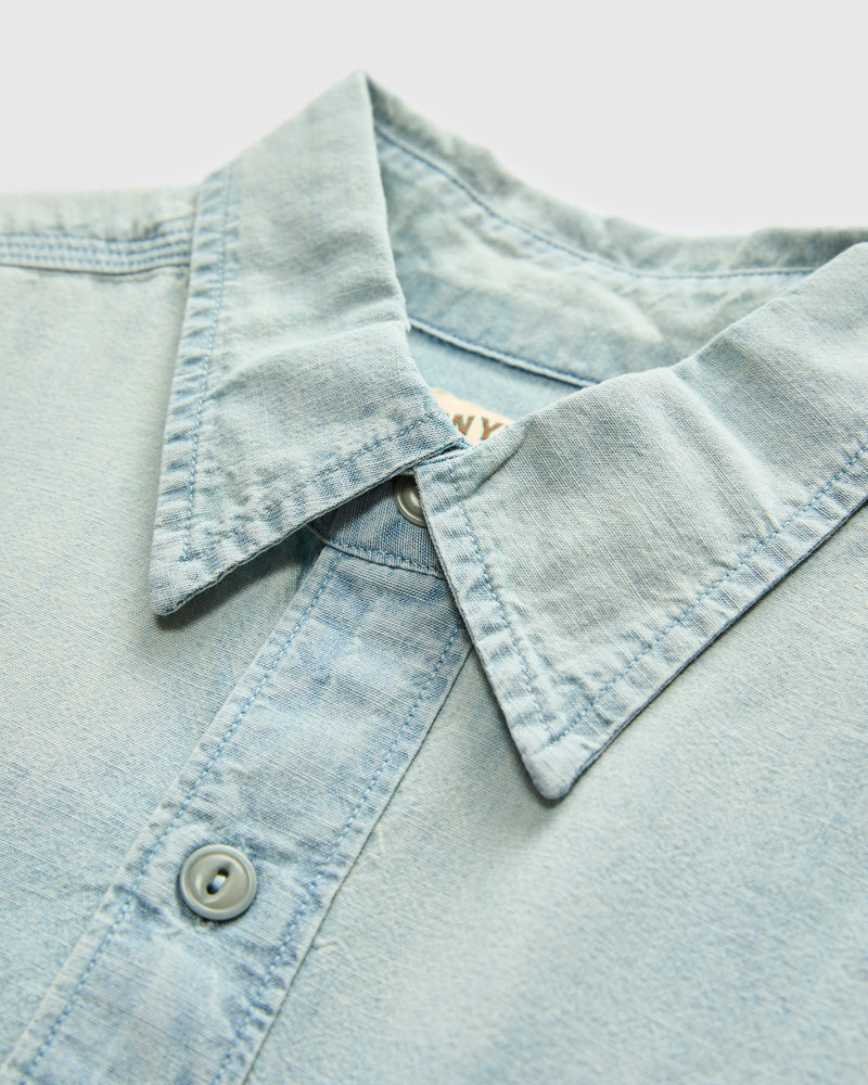Embroidered Chambray Workshirt in Sunfaded Indigo
