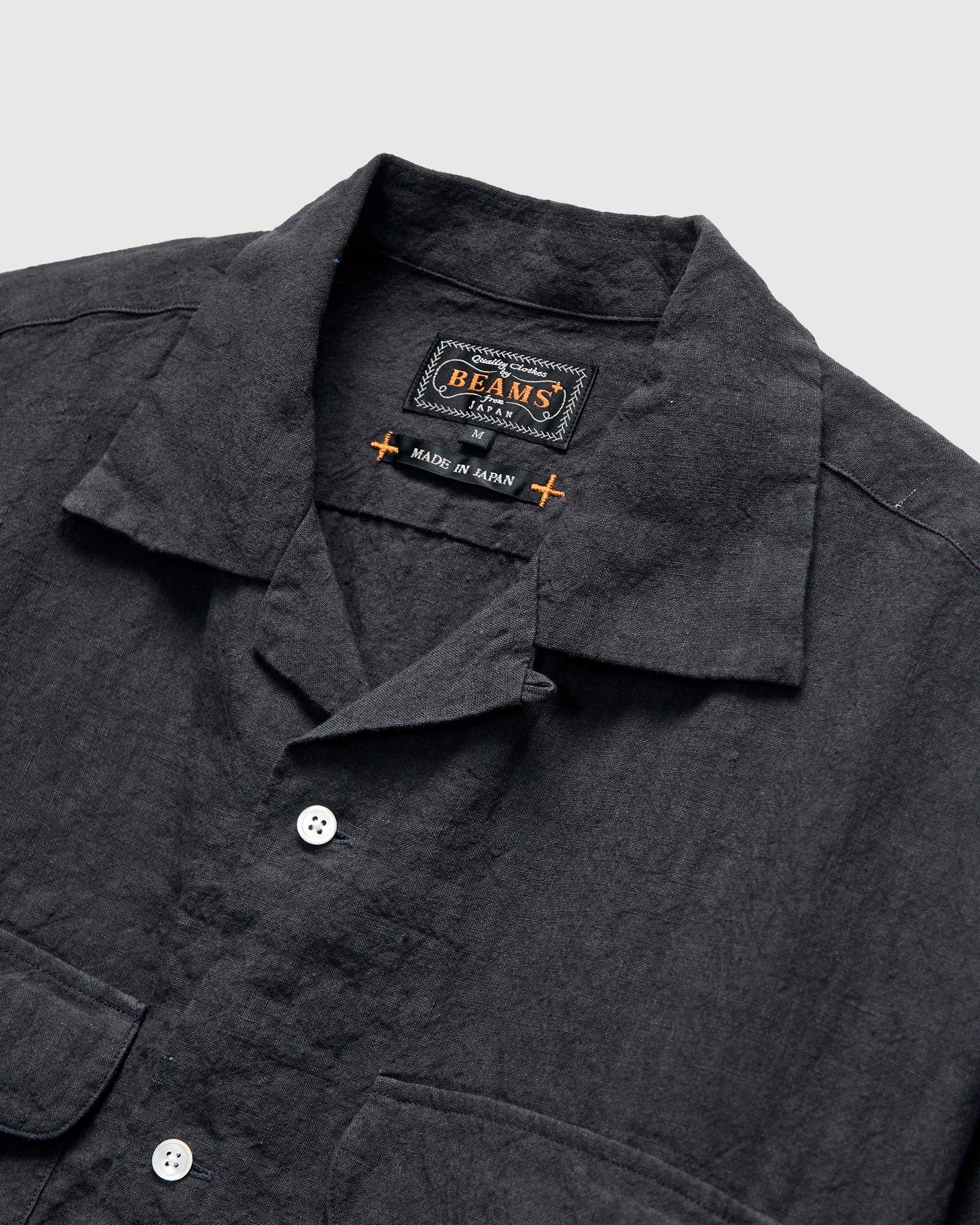 1/40 Linen Open Collar Shirt in Charcoal – Blue Owl Workshop 1/40 Linen Open Collar Shirt in Charcoal – Blue Owl Workshop