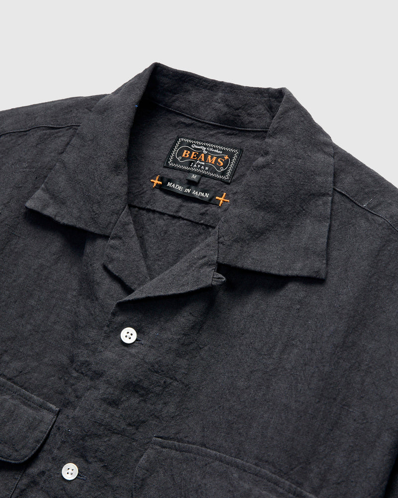 1/40 Linen Open Collar Shirt in Charcoal