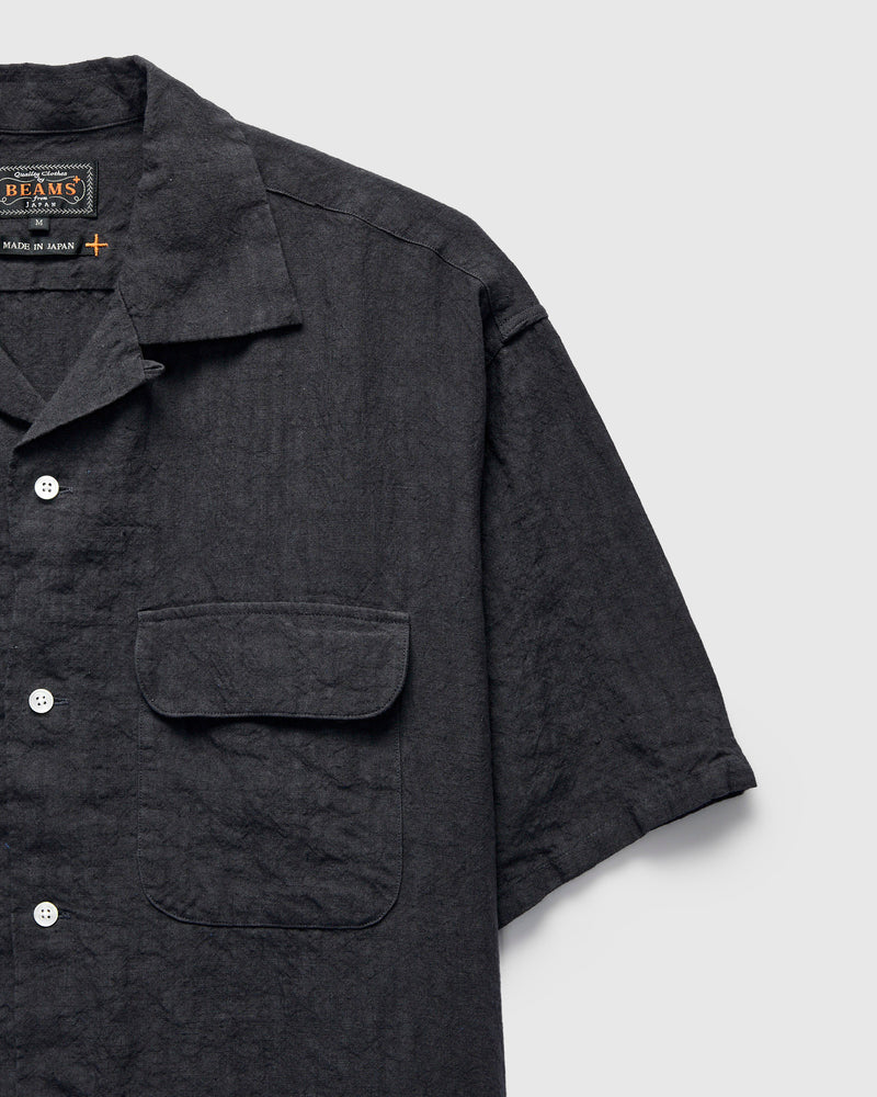 1/40 Linen Open Collar Shirt in Charcoal