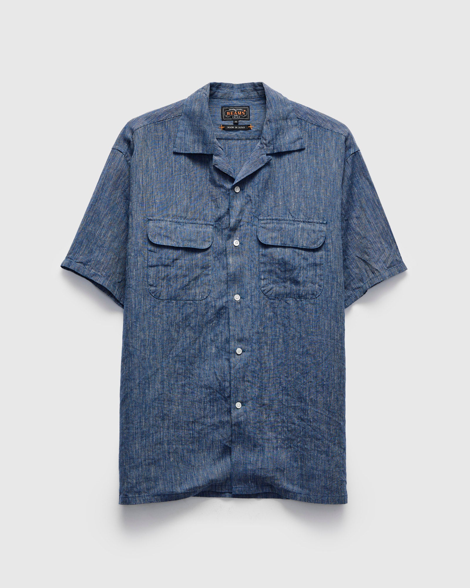 Linen Open Collar Shirt in Indigo Stripe – Blue Owl Workshop