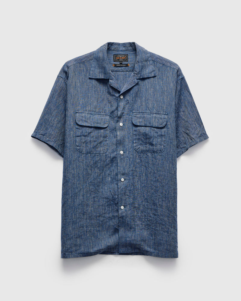 Linen Open Collar Shirt in Indigo Stripe – Blue Owl Workshop