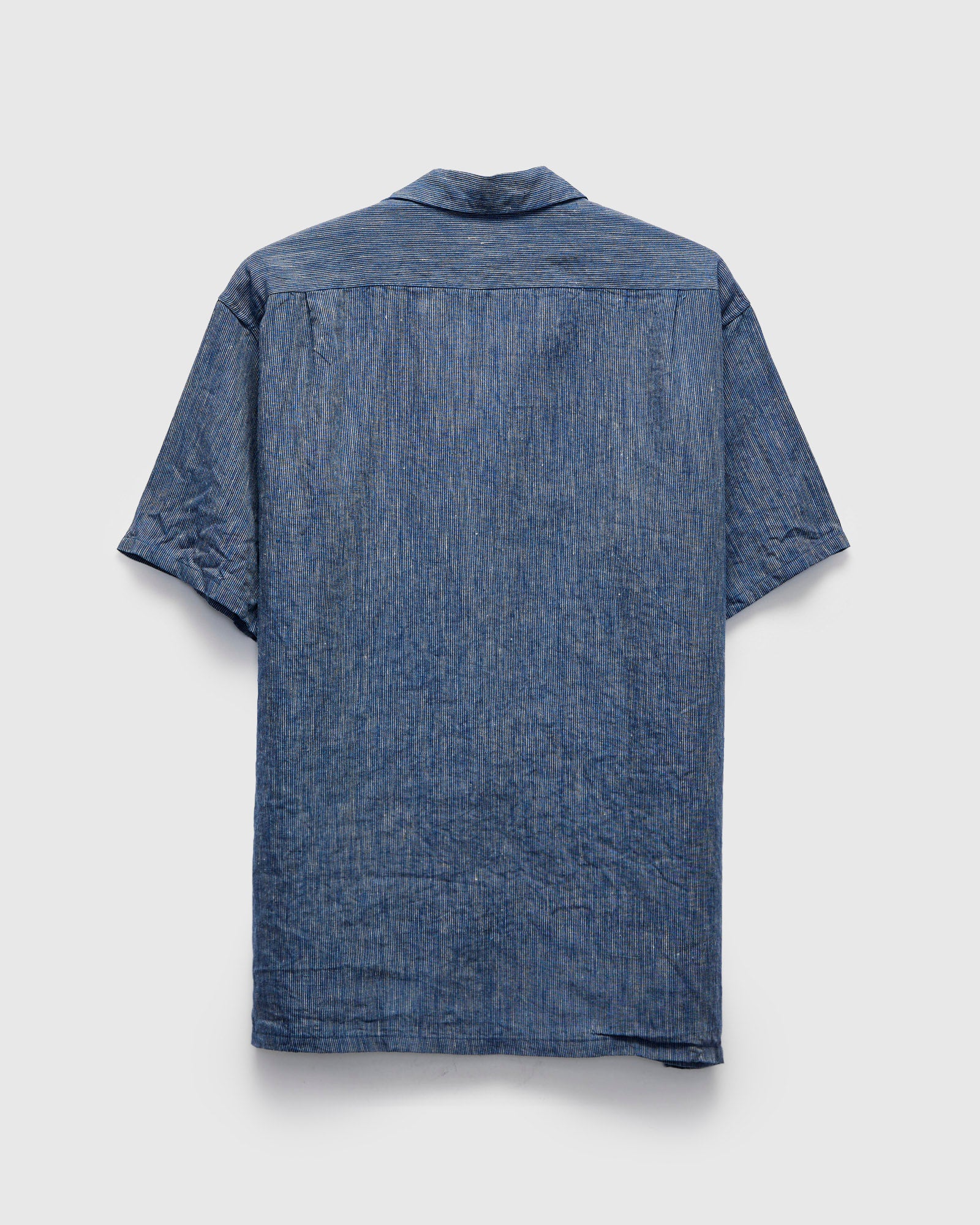 Linen Open Collar Shirt in Indigo Stripe – Blue Owl Workshop Linen Open Collar Shirt in Indigo Stripe – Blue Owl Workshop