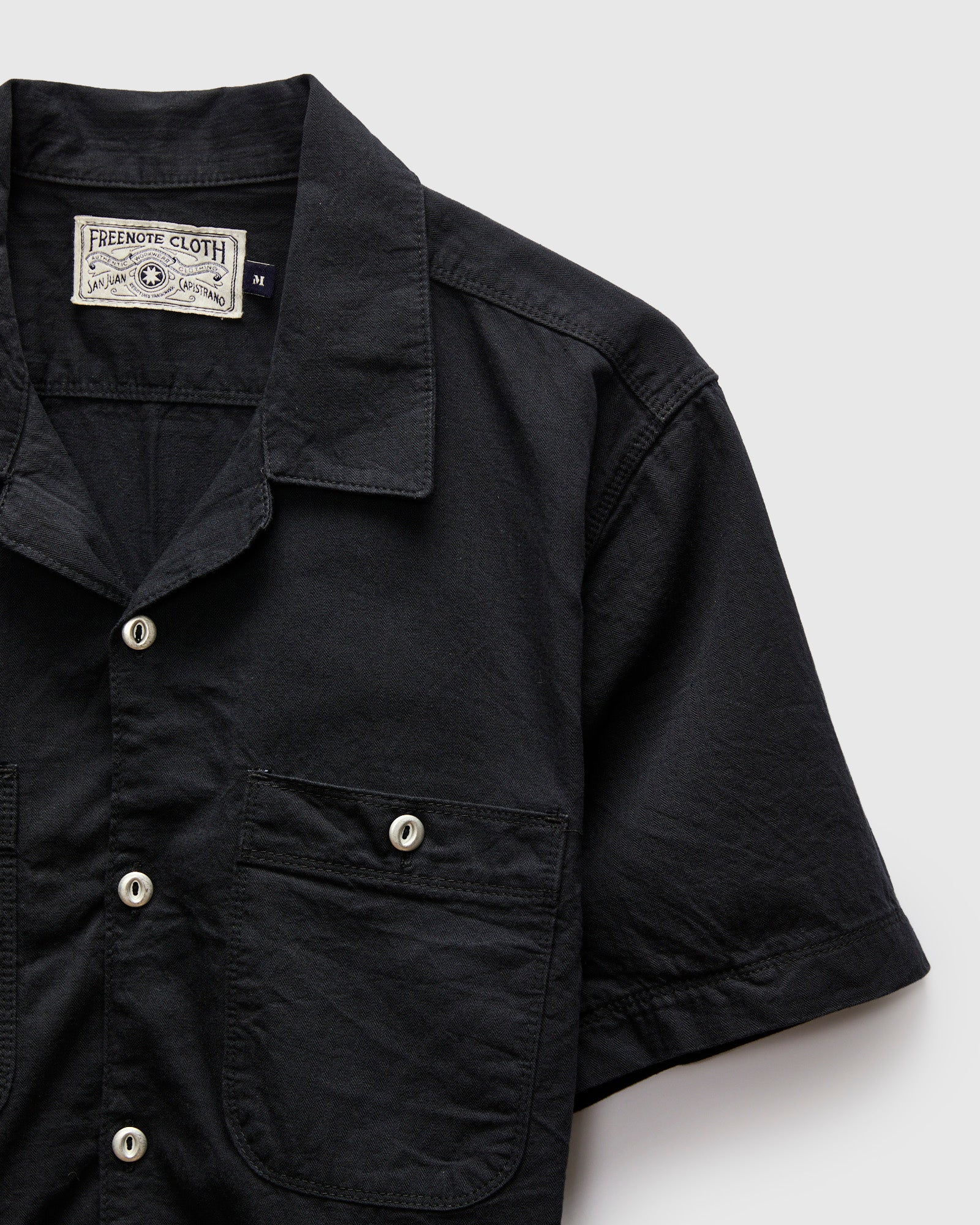Dayton Short Sleeve Workshirt in Black Herringbone – Blue Owl Workshop