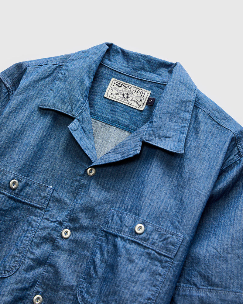 Dayton Short Sleeve Workshirt in Blue Herringbone