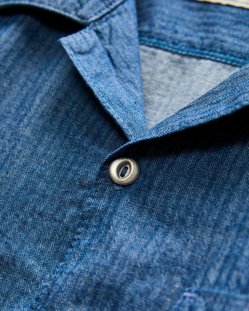 Dayton Short Sleeve Workshirt in Blue Herringbone