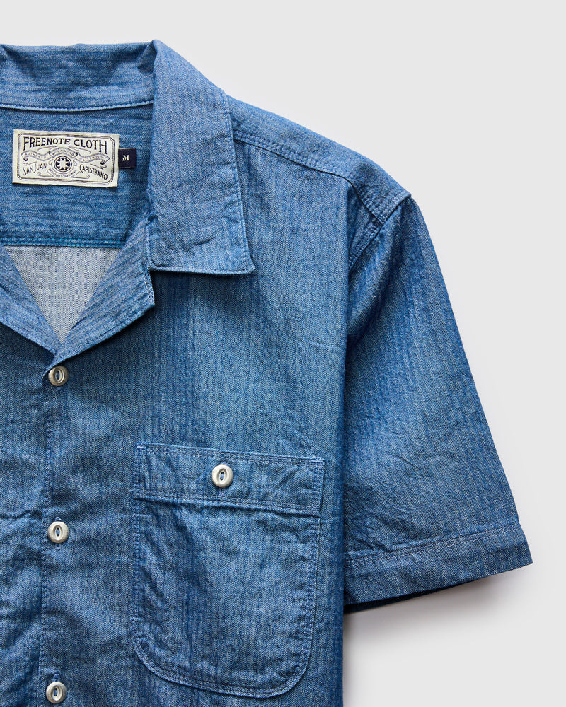 Dayton Short Sleeve Workshirt in Blue Herringbone