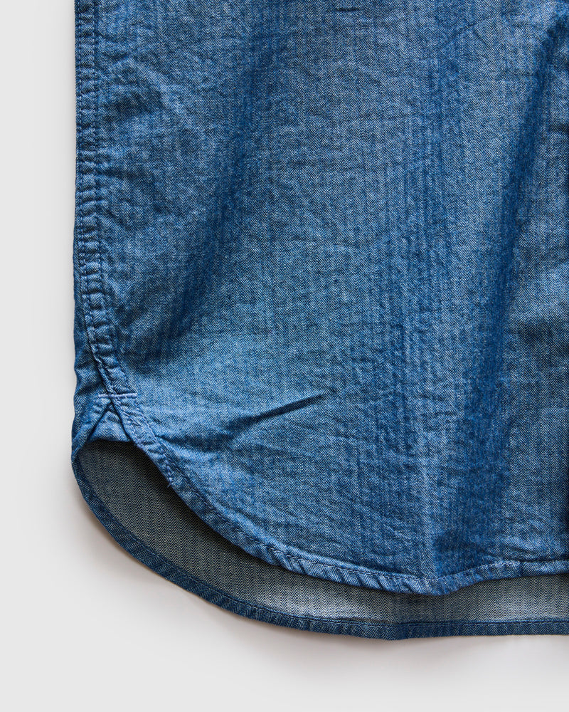Dayton Short Sleeve Workshirt in Blue Herringbone
