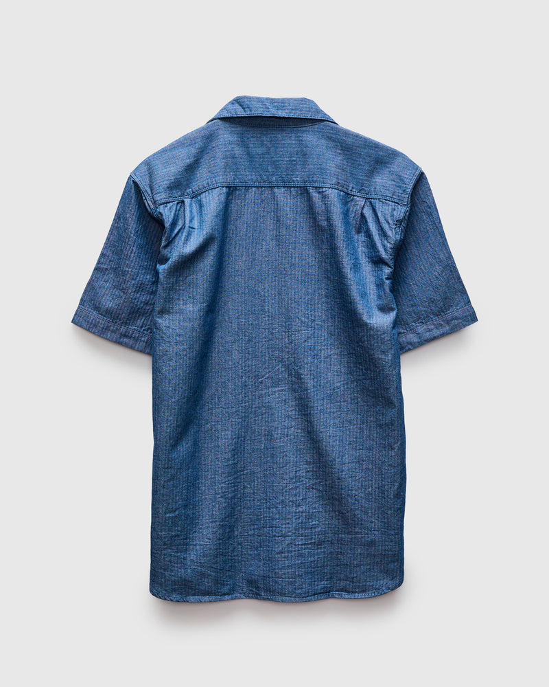 Dayton Short Sleeve Workshirt in Blue Herringbone