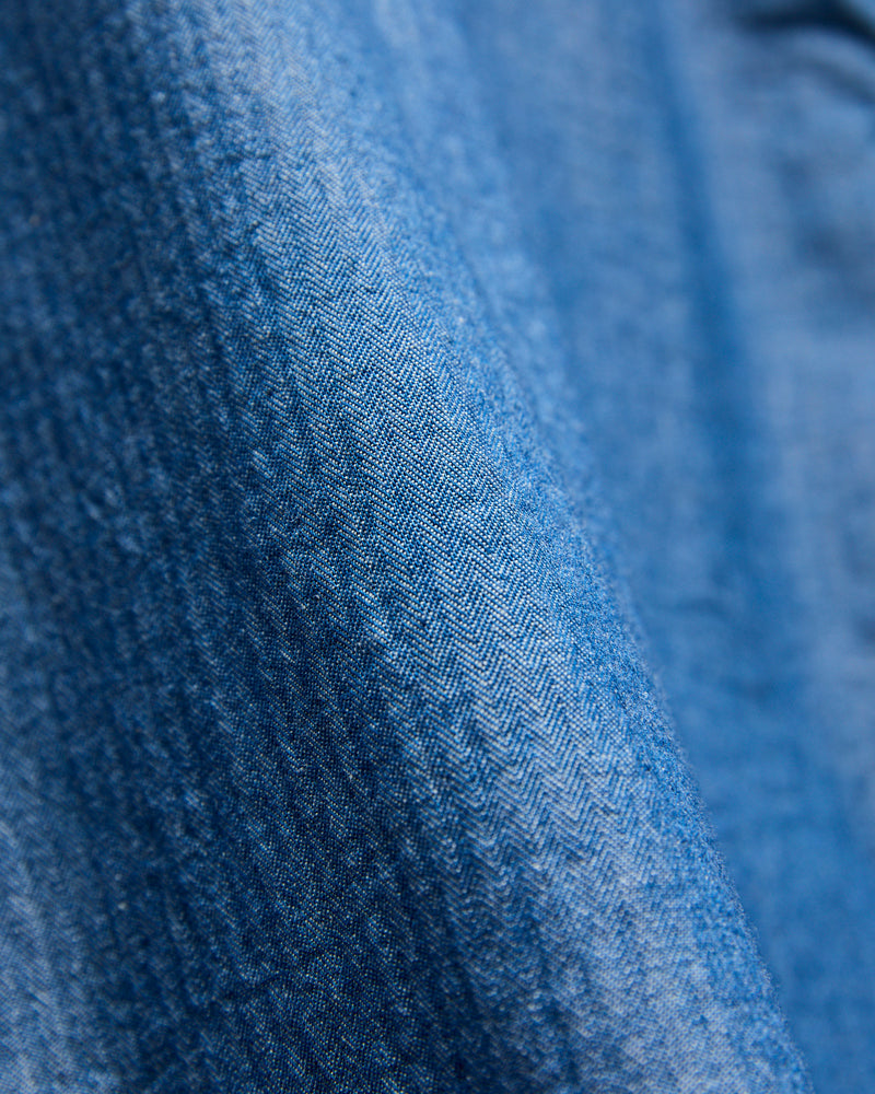 Dayton Short Sleeve Workshirt in Blue Herringbone