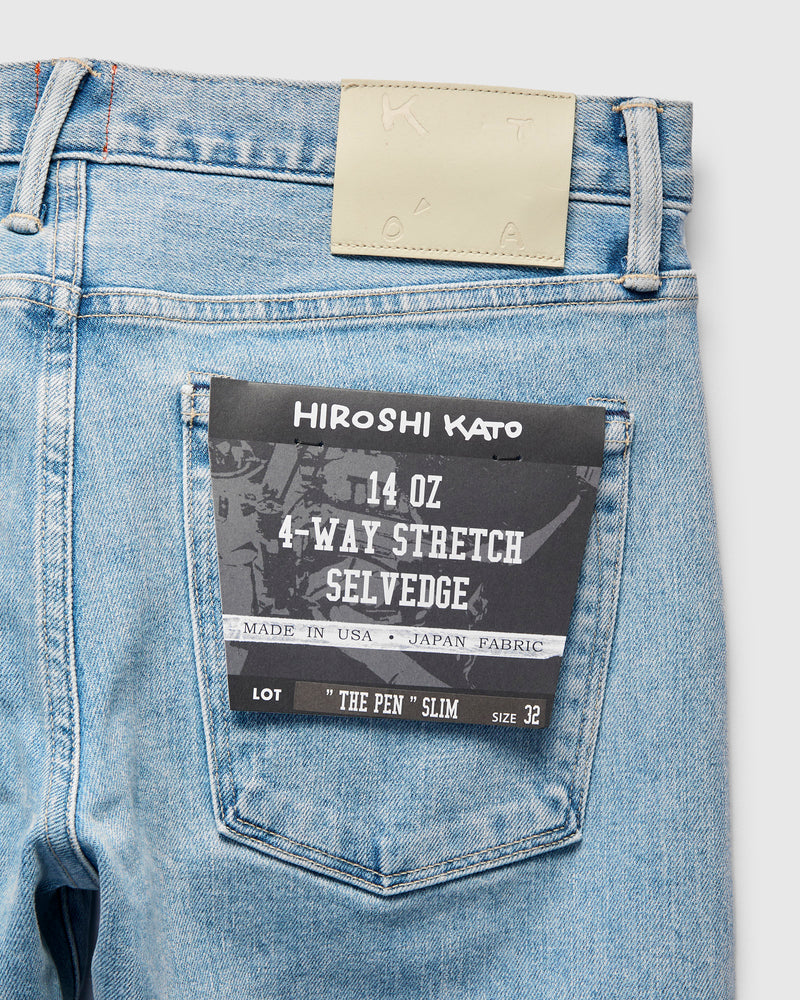 "Lucas" 14oz Washed Indigo Stretch Selvedge Denim - Pen Slim