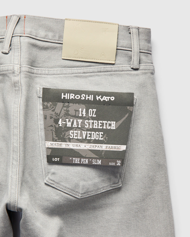 "Marble" 14oz Washed Grey Stretch Selvedge Denim - Pen Slim