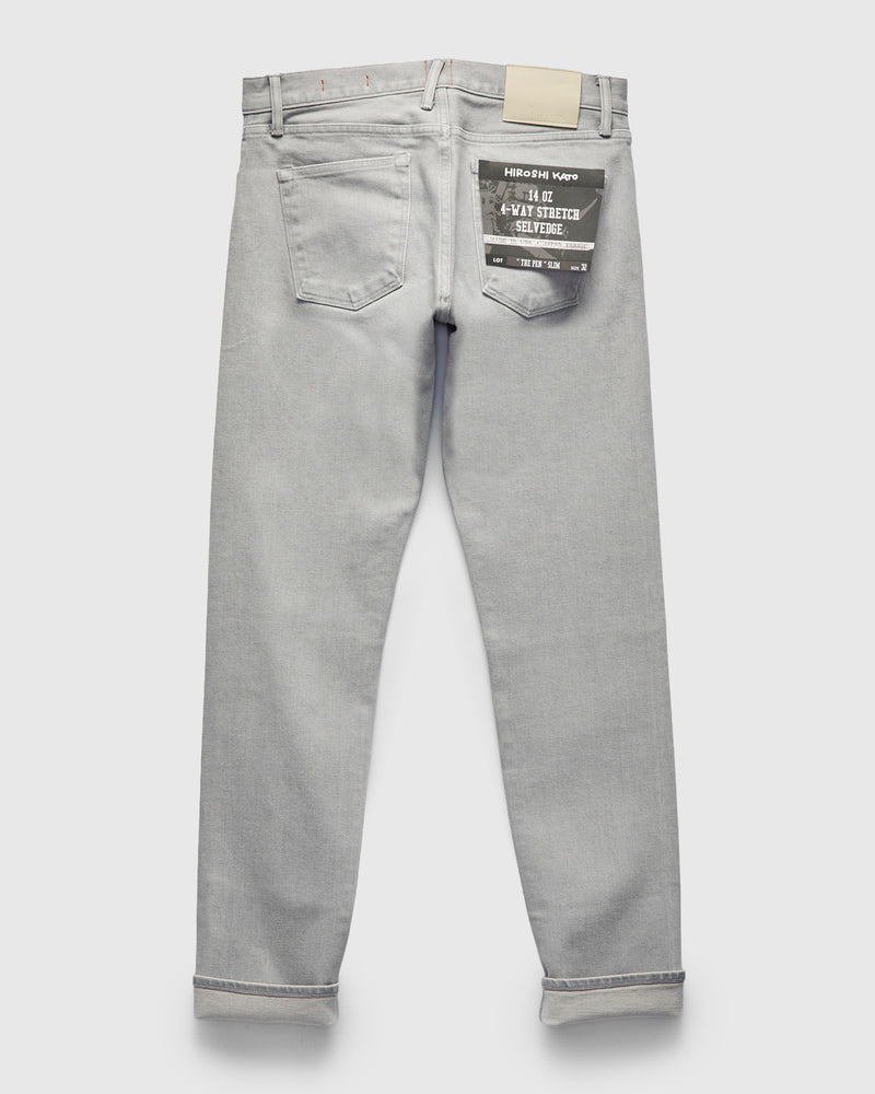 "Marble" 14oz Washed Grey Stretch Selvedge Denim - Pen Slim