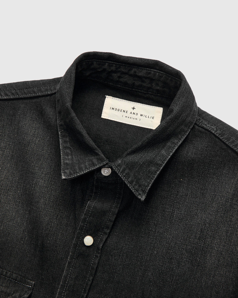 Hayes Pearl Snap Shirt in Washed Black