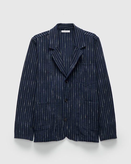 Ticking Stripe Study Jacket in Dark Indigo Ecru