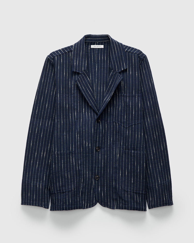 Ticking Stripe Study Jacket in Dark Indigo Ecru