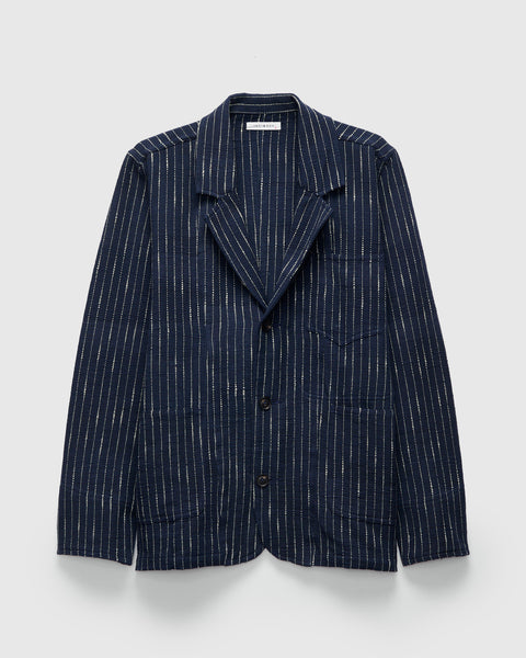 【RRL】indigo stripe tailored jacket Ticking Stripe Study Jacket in Dark Indigo Ecru – Blue Owl Workshop
