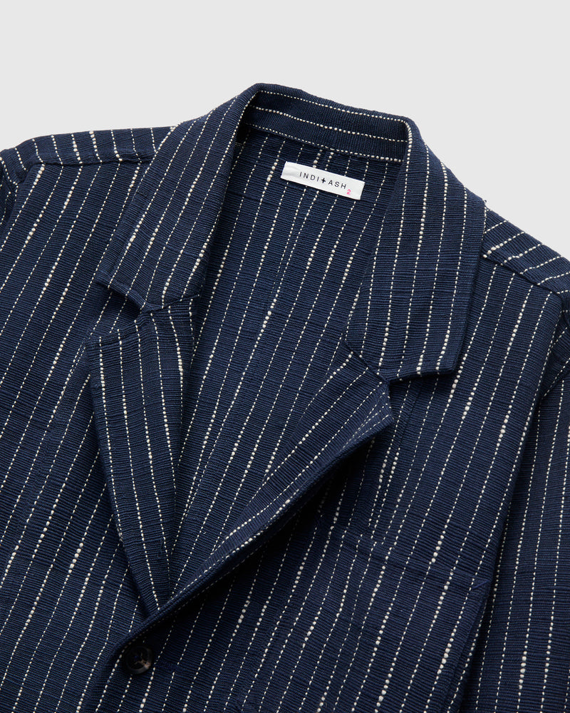 Ticking Stripe Study Jacket in Dark Indigo Ecru