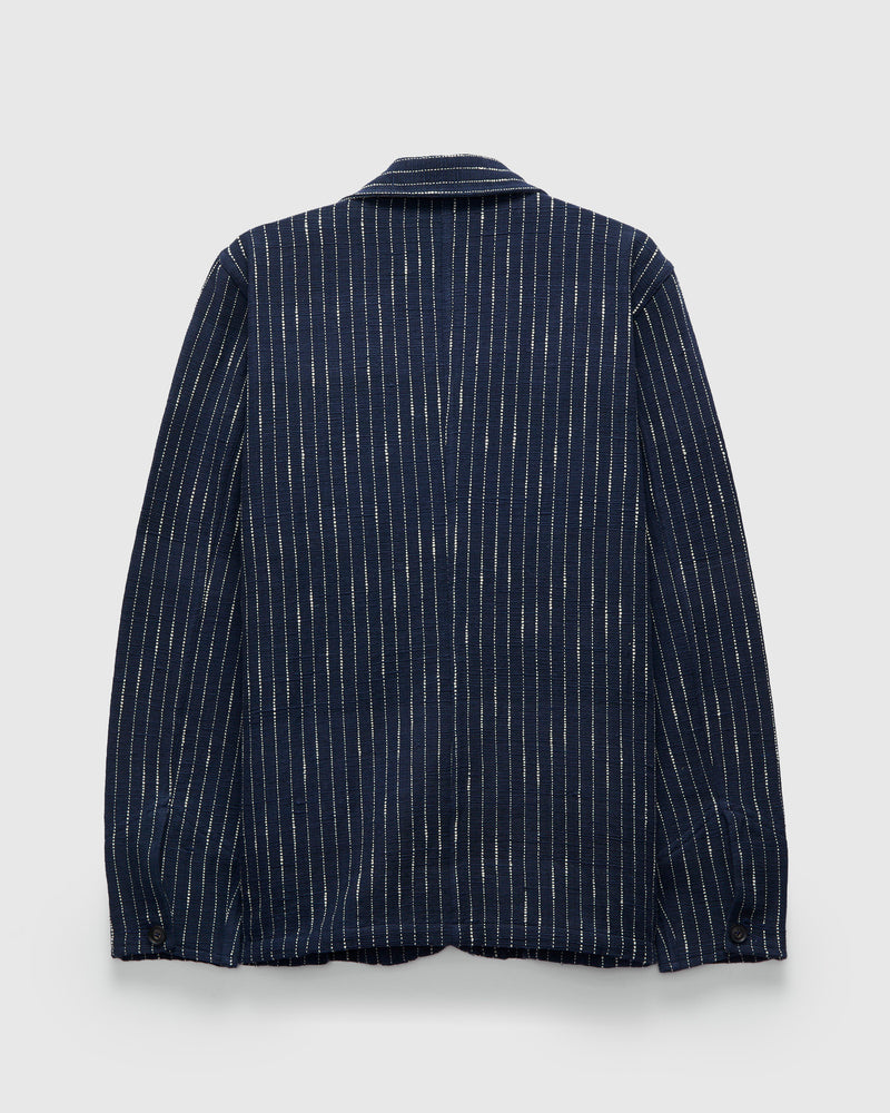 Ticking Stripe Study Jacket in Dark Indigo Ecru