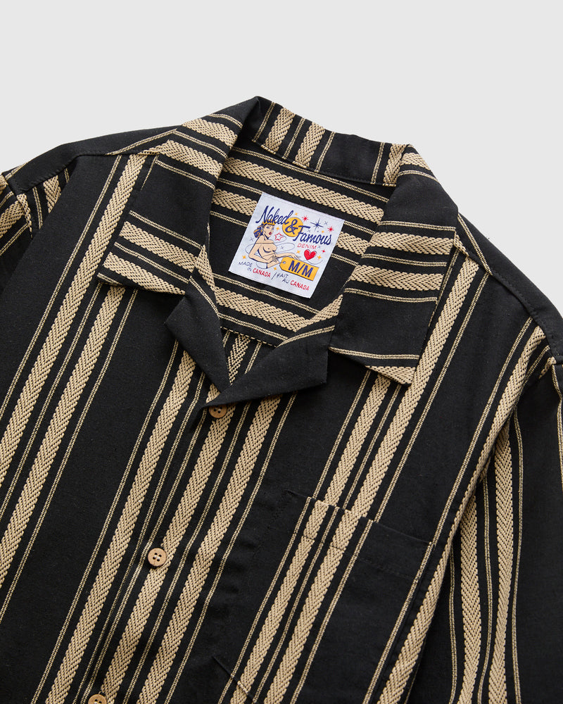 "Dobby Bands" Aloha Shirt in Black