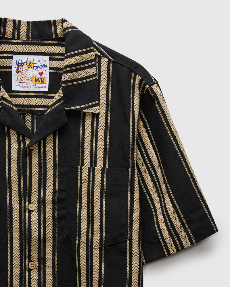 "Dobby Bands" Aloha Shirt in Black