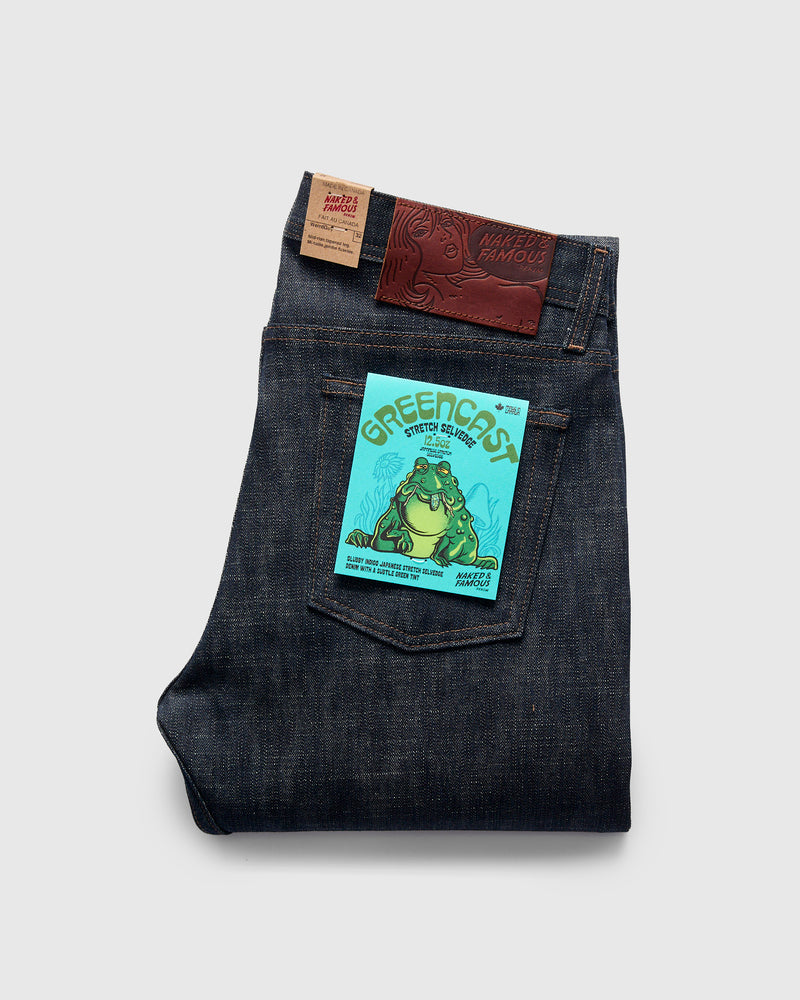 "Greencast Slub Stretch" 12.5oz Selvedge Denim - Weird Guy Fit