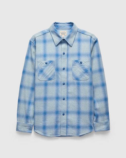 Yarn Dyed Flannel Shirt in Indigo Sax