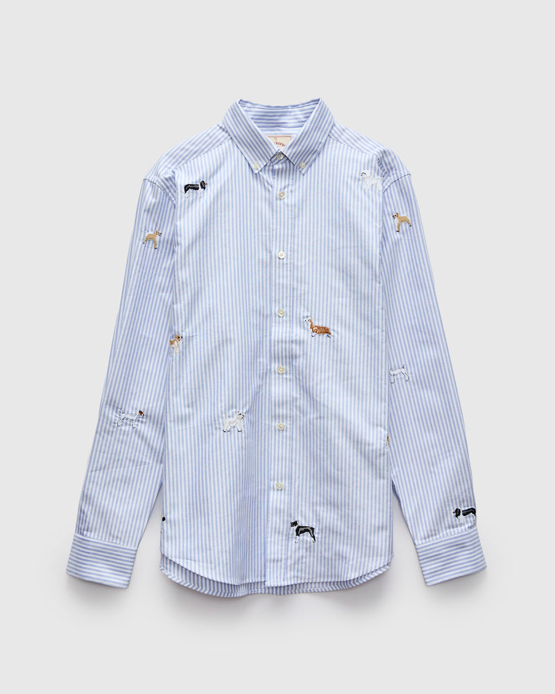 Dogs Oxford Shirt in Blue Stripe