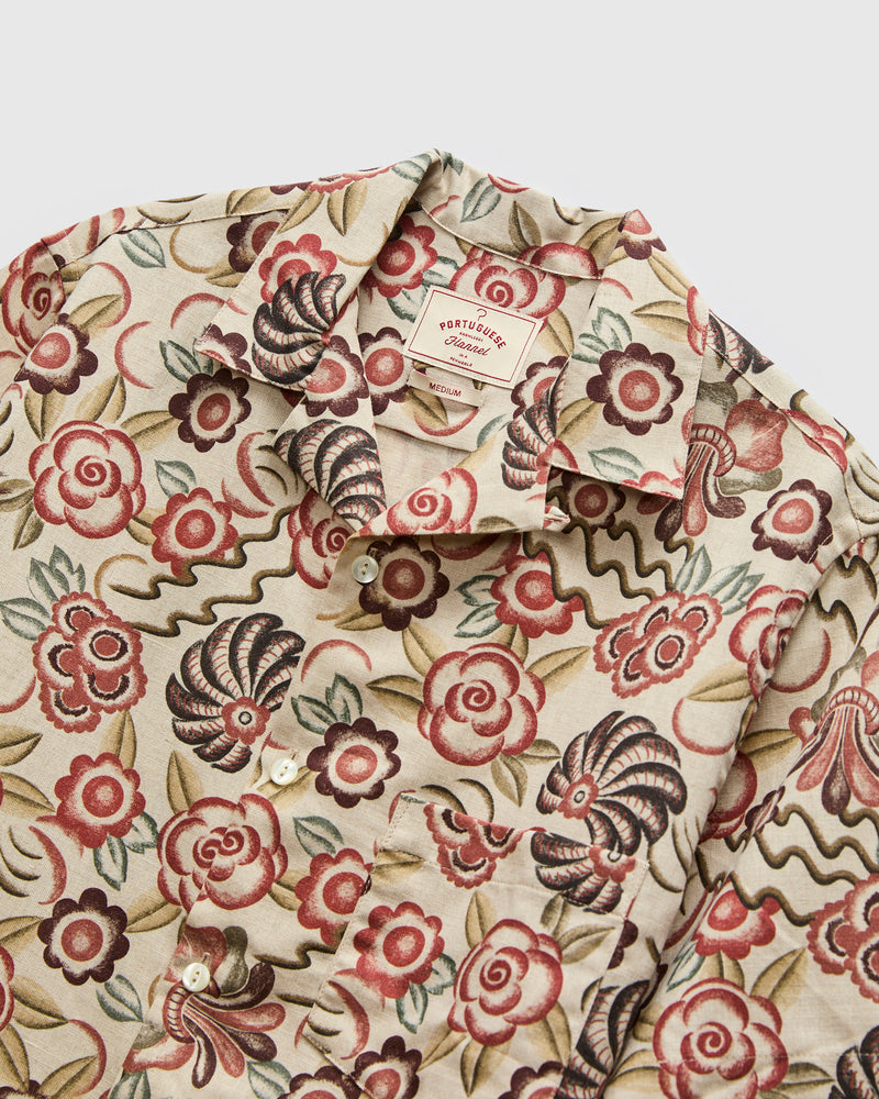 Flowers Painting Shirt in Ecru Scarlet