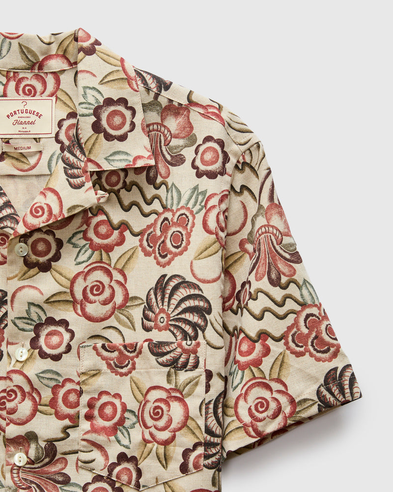 Flowers Painting Shirt in Ecru Scarlet