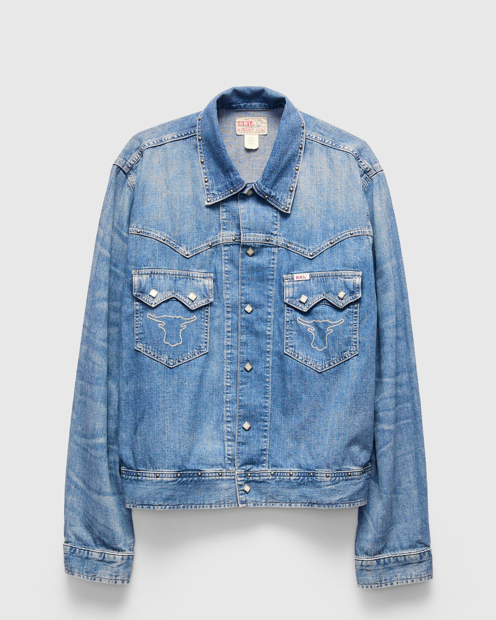 Studded Sawtooth Denim Shirt Jacket in Dillon Wash – Blue Owl Workshop