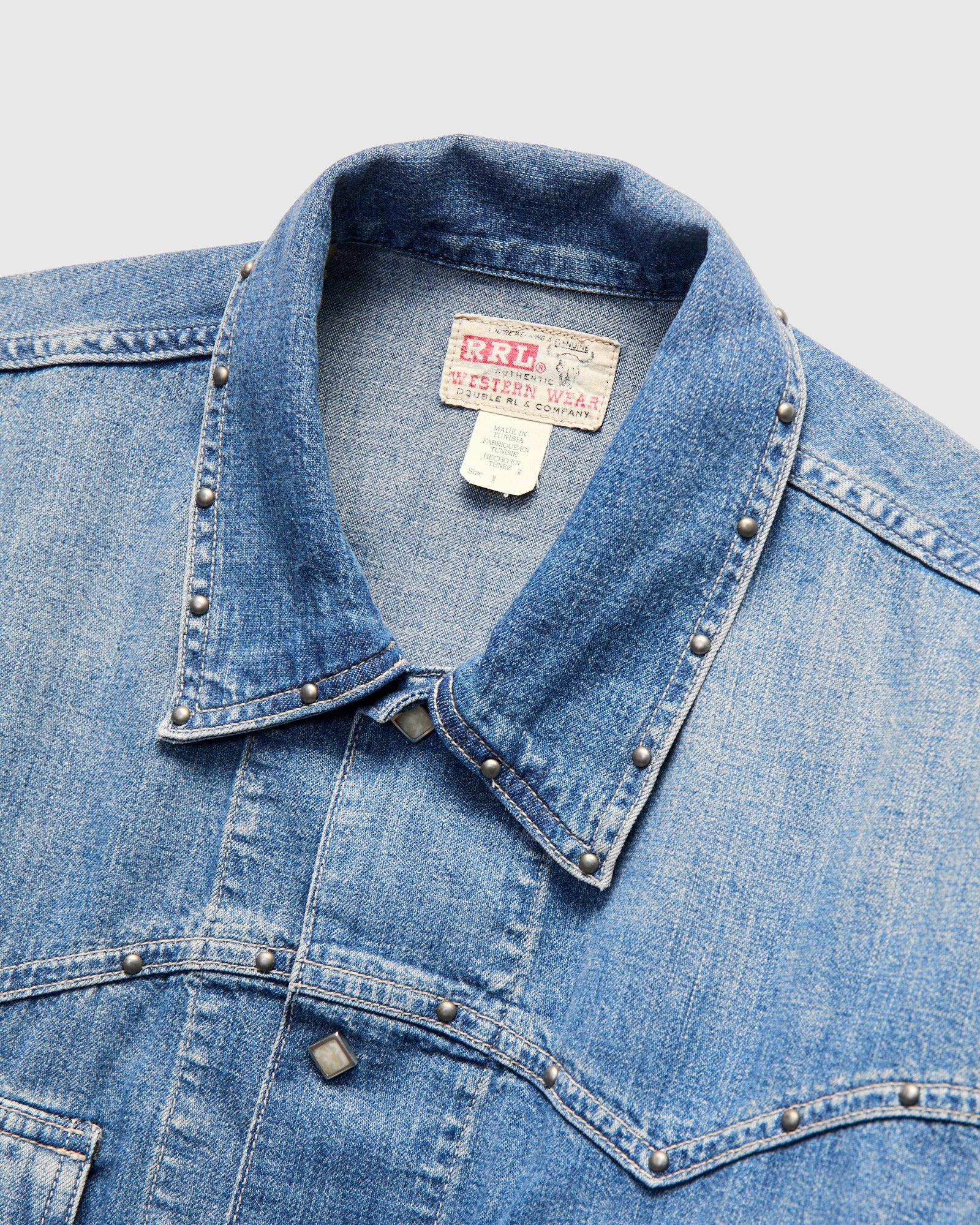 Studded Sawtooth Denim Shirt Jacket in Dillon Wash – Blue Owl Workshop
