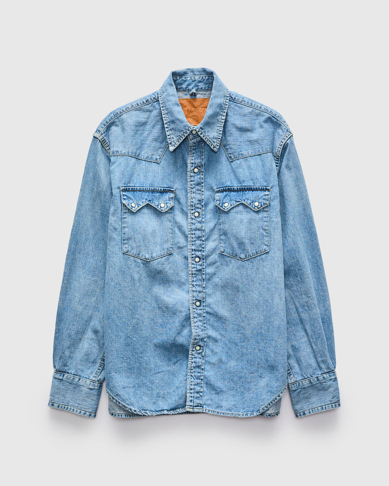 8.5oz Denim Western Shirt in Used Blue