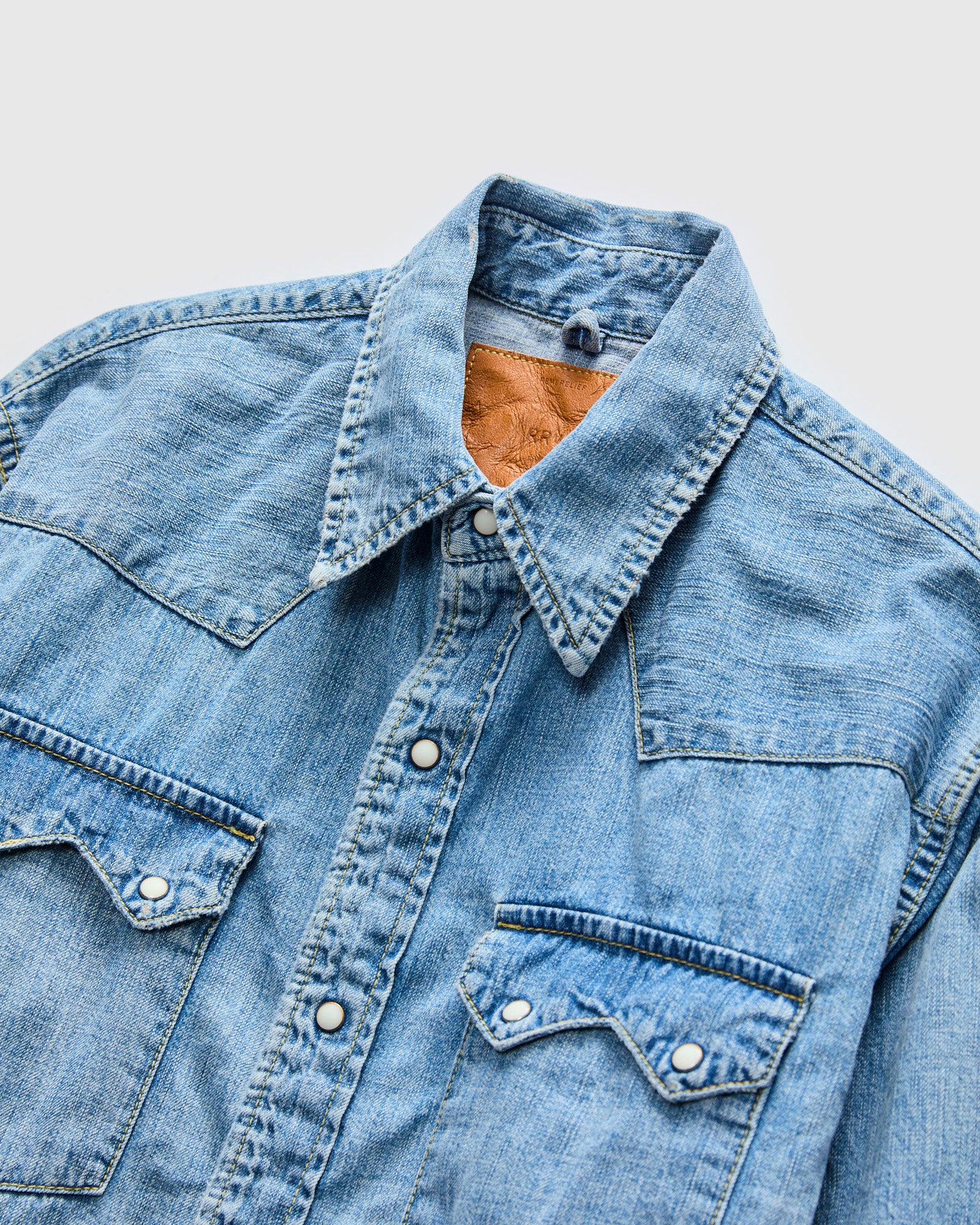 8.5oz Denim Western Shirt in Used Blue – Blue Owl Workshop