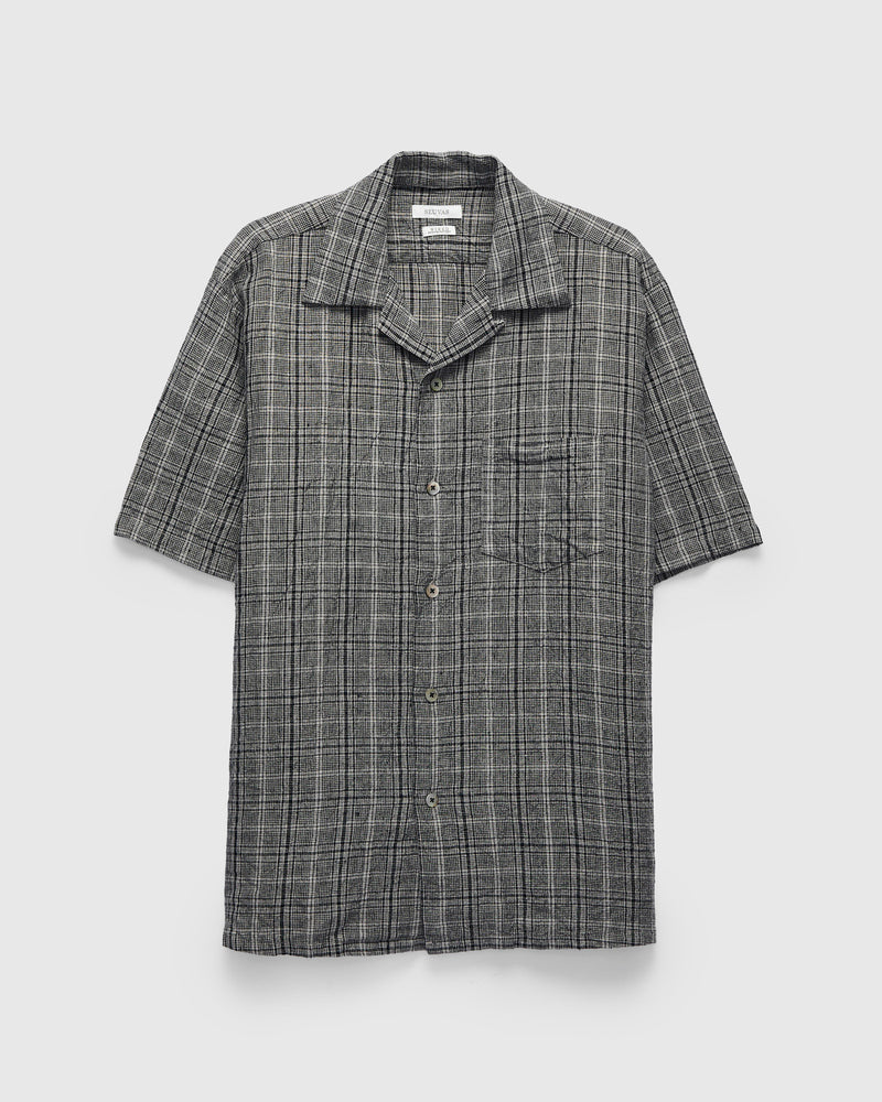Linen Open Collar Shirt in Grey
