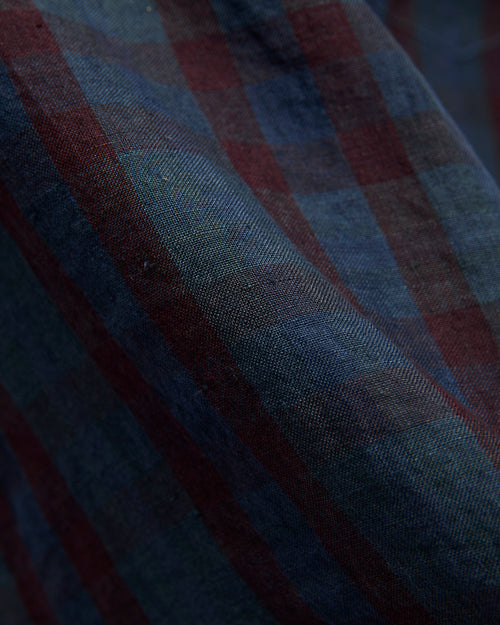 Overdye Linen Open Collar Shirt in Navy Red