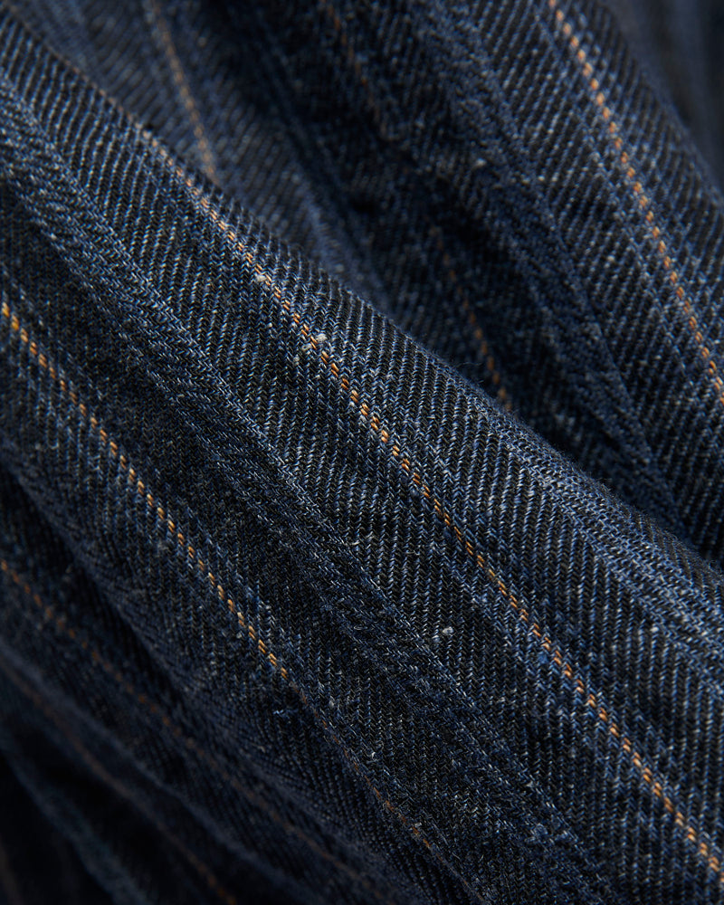 Linen Open Collar Shirt in Navy